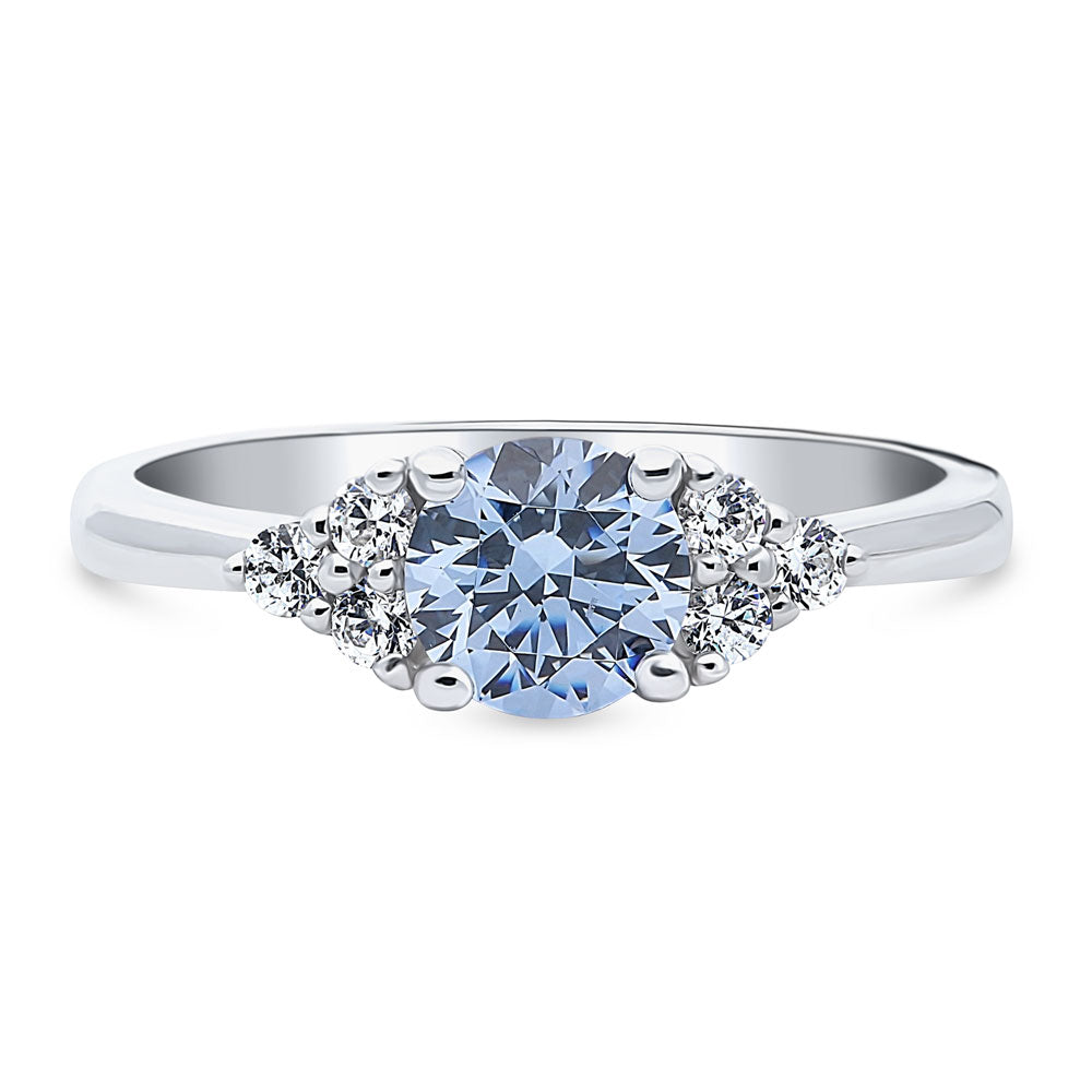 Solitaire Blue Round CZ Ring in Sterling Silver 0.8ct