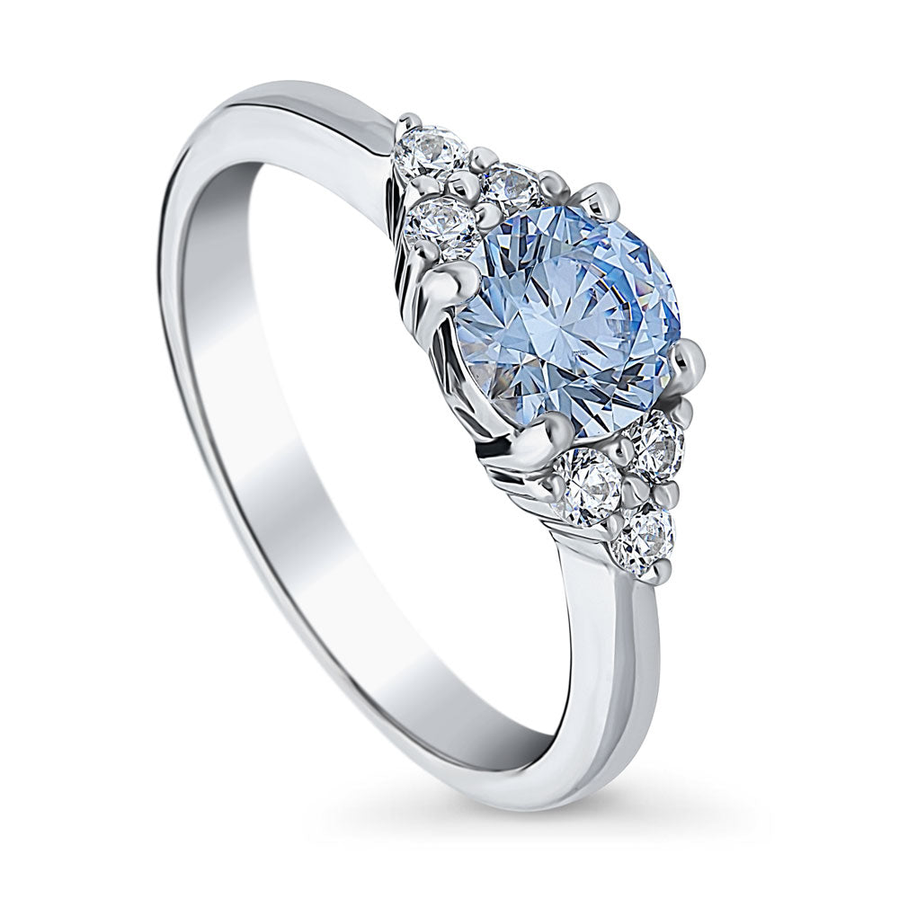 Solitaire Blue Round CZ Ring in Sterling Silver 0.8ct