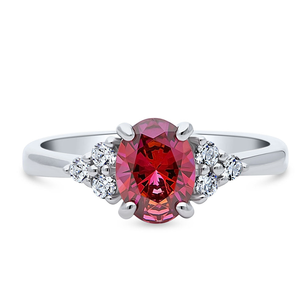Solitaire Red Oval CZ Ring in Sterling Silver 1.2ct, 1 of 8