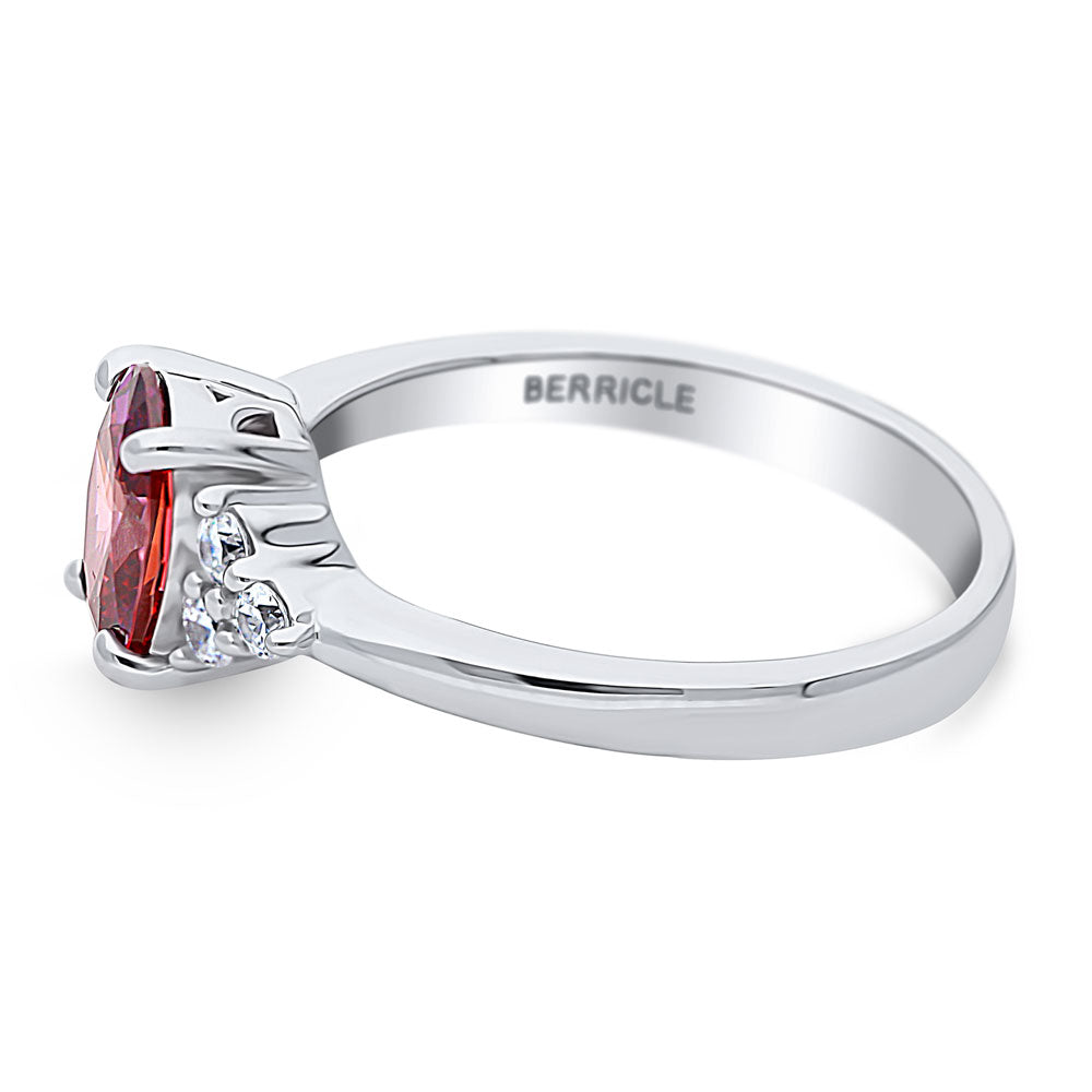 Angle view of Solitaire 1.2ct Red Oval CZ Ring in Sterling Silver, 5 of 8