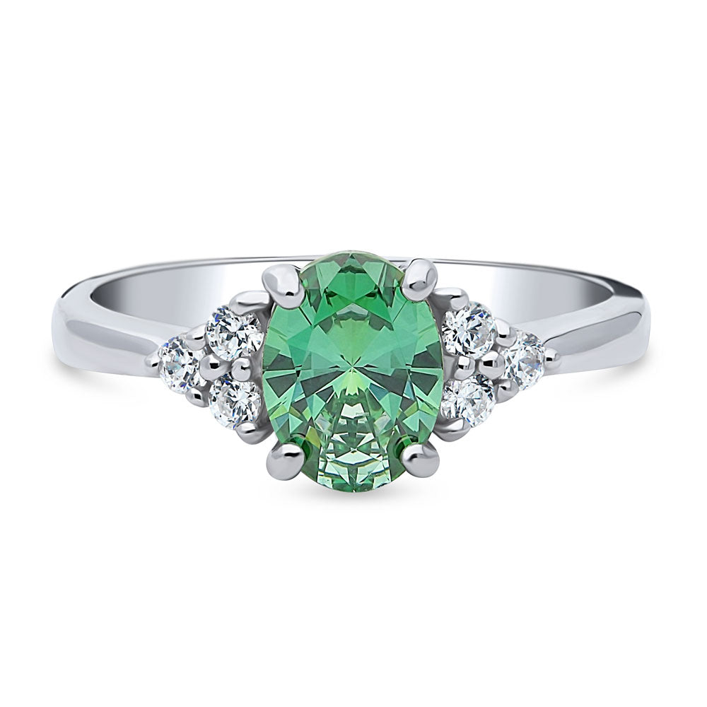 Solitaire Green Oval CZ Ring in Sterling Silver 1.2ct, 1 of 8