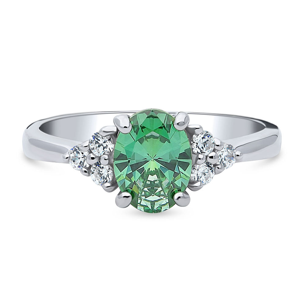 Solitaire 1.2ct Green Oval CZ Ring in Sterling Silver, 1 of 8