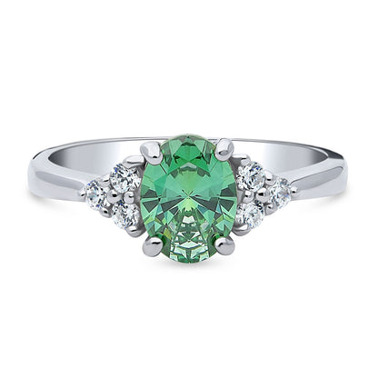 Solitaire 1.2ct Green Oval CZ Ring in Sterling Silver