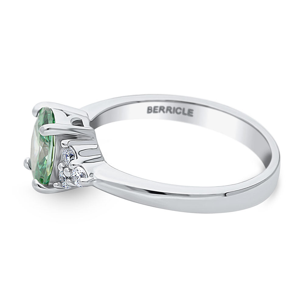 Angle view of Solitaire 1.2ct Green Oval CZ Ring in Sterling Silver, 5 of 8