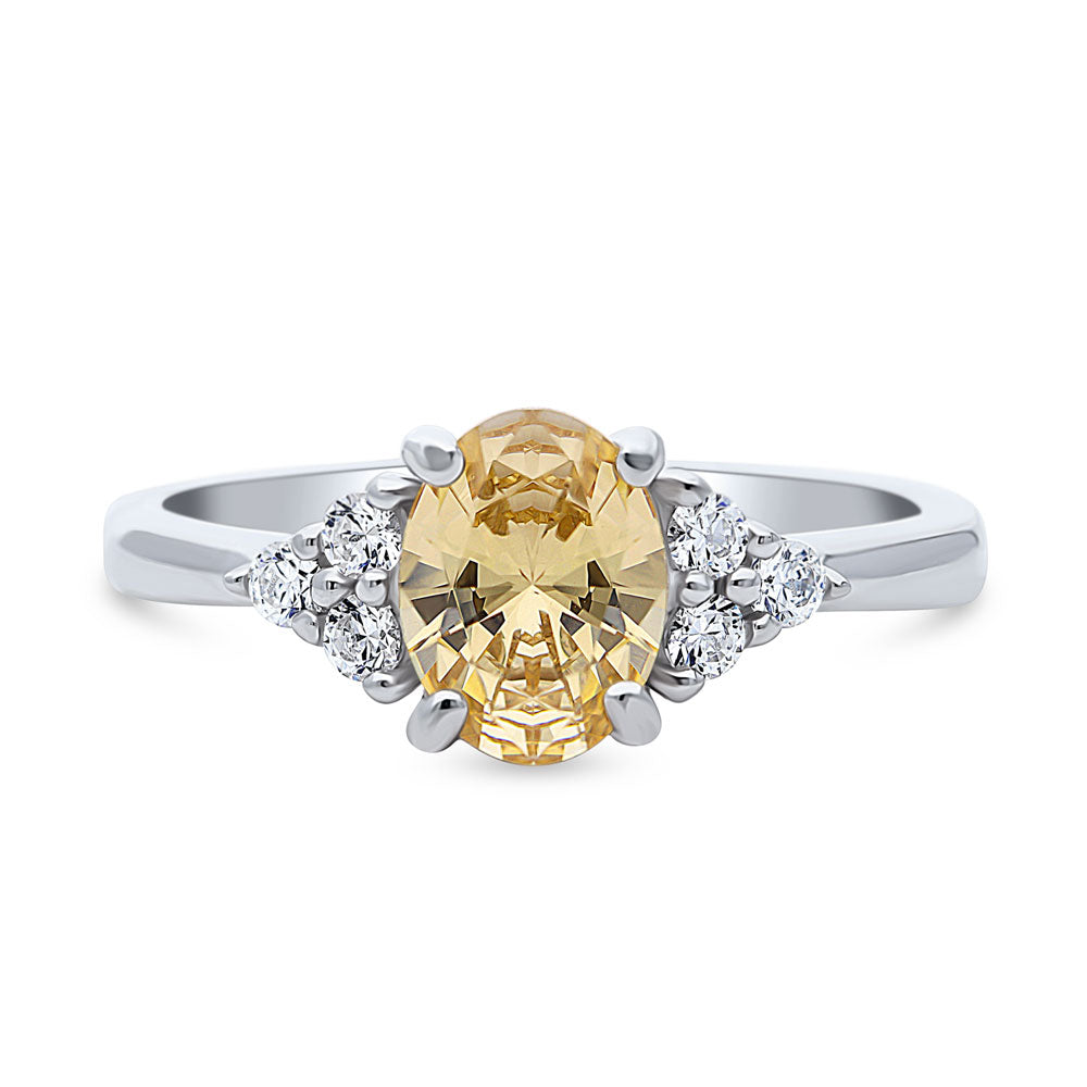 Solitaire Yellow Oval CZ Ring in Sterling Silver 1.2ct