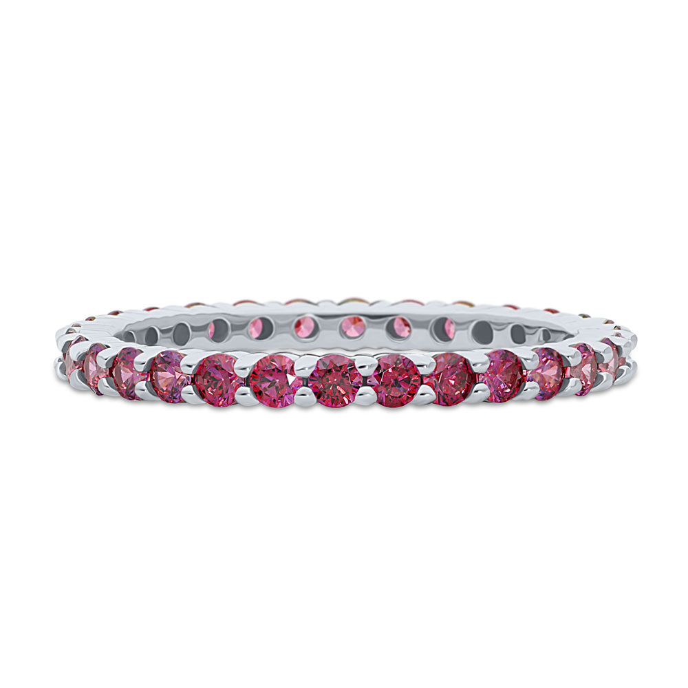 Red Pave Set CZ Eternity Ring in Sterling Silver