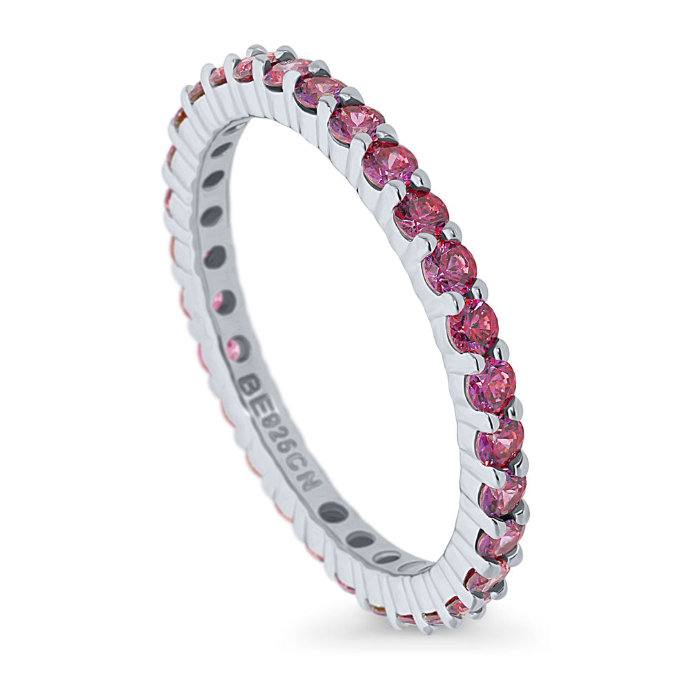 Front view of Red Pave CZ Eternity Ring in Sterling Silver, 4 of 6