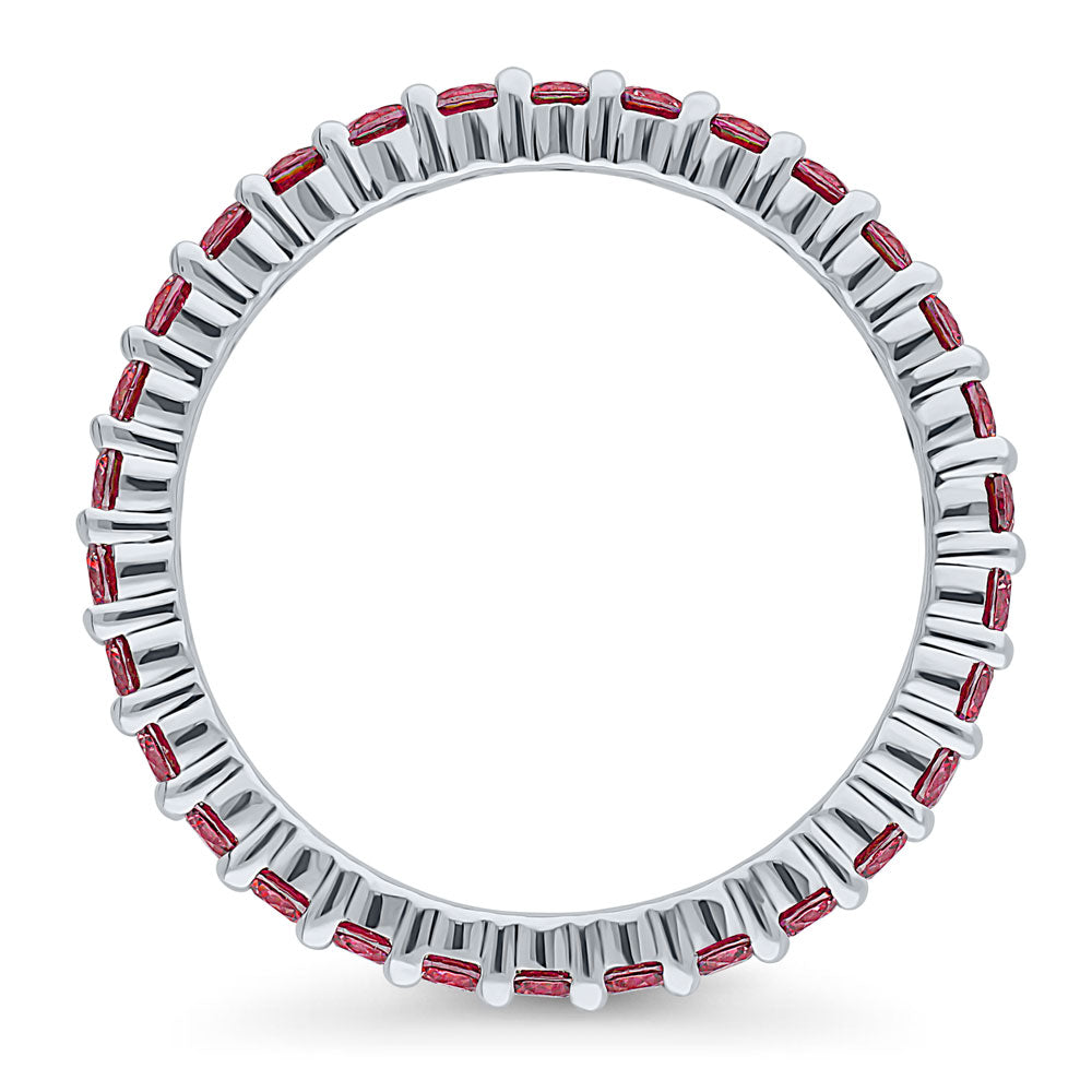 Angle view of Red Pave CZ Eternity Ring in Sterling Silver, 5 of 6