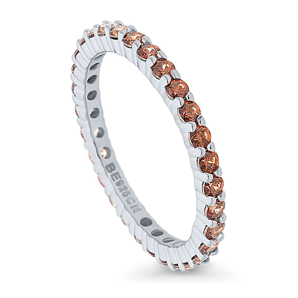Front view of Caramel Pave CZ Eternity Ring in Sterling Silver, 4 of 6