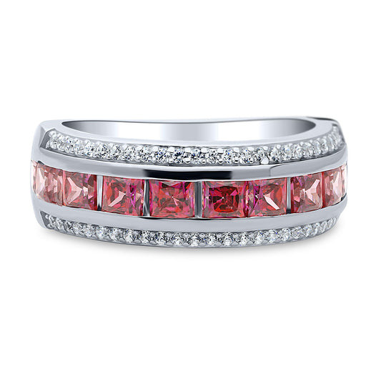 Red Channel Set CZ Half Eternity Ring in Sterling Silver