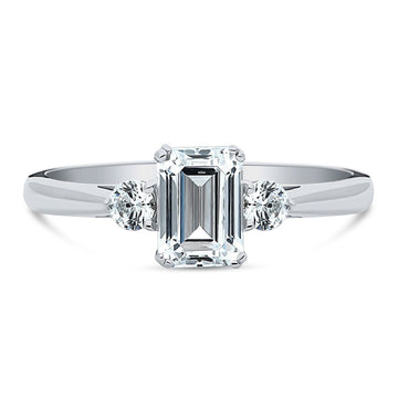 3-Stone Emerald Cut CZ Ring in Sterling Silver