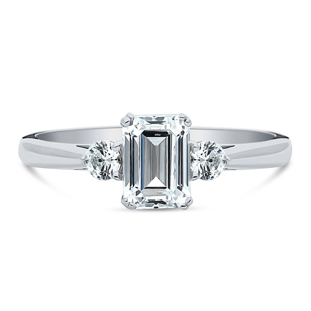 3-Stone Emerald Cut CZ Ring in Sterling Silver, 1 of 9