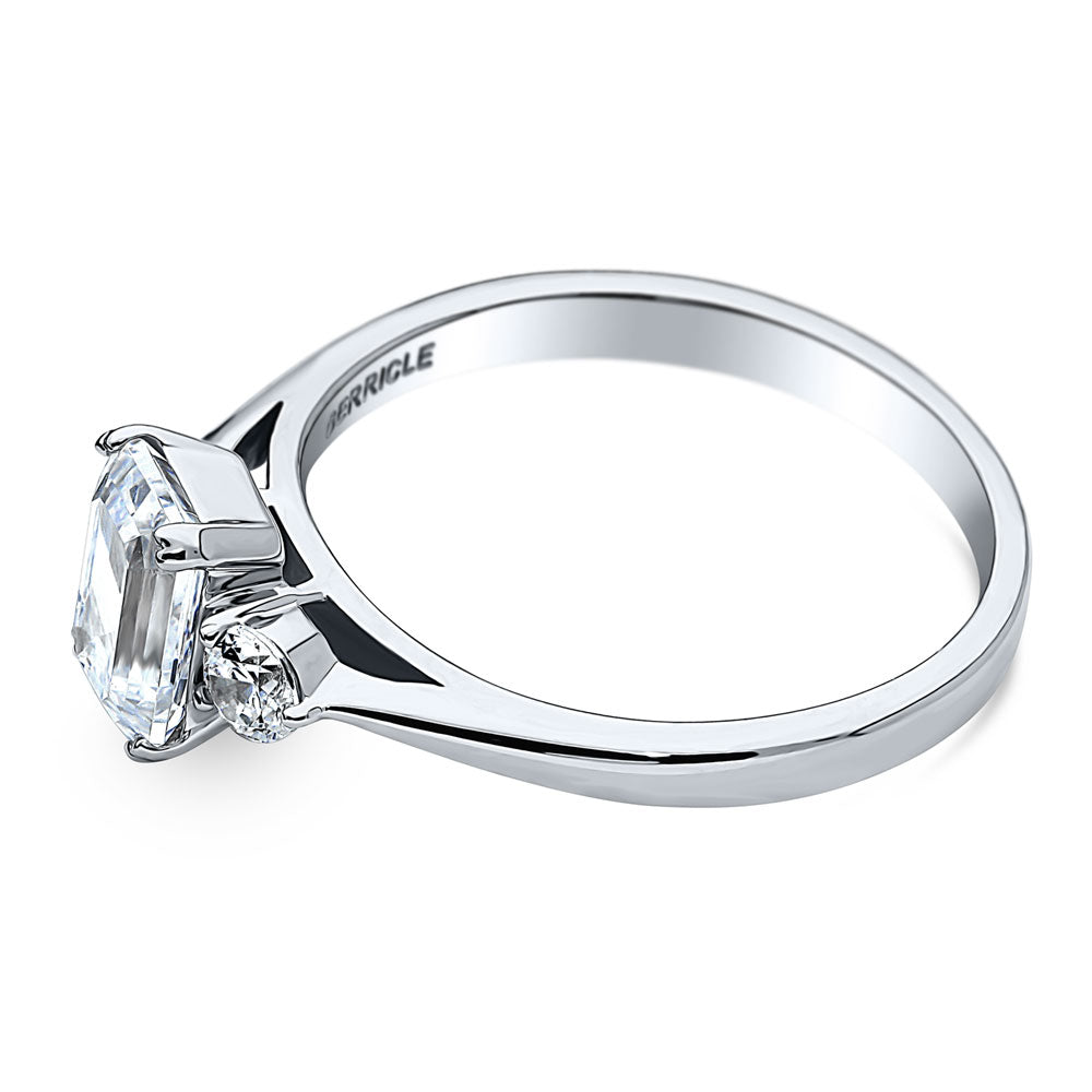 Angle view of 3-Stone Emerald Cut CZ Ring in Sterling Silver, 4 of 8