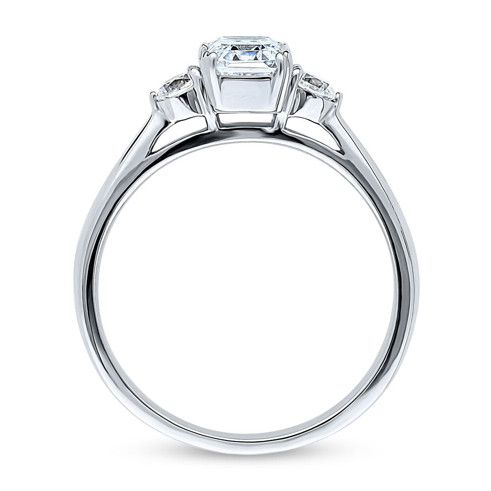 Alternate view of 3-Stone Emerald Cut CZ Ring in Sterling Silver, 7 of 8