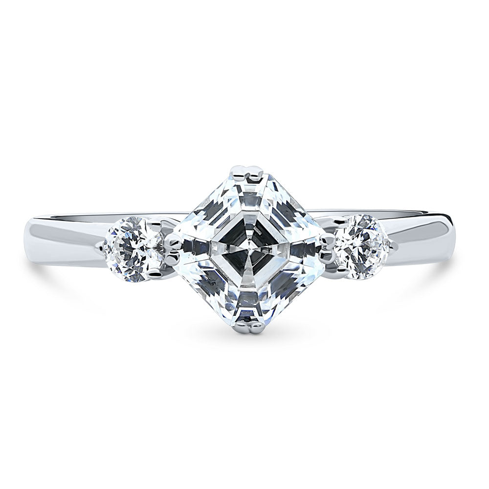 3-Stone Asscher CZ Ring in Sterling Silver, 1 of 6