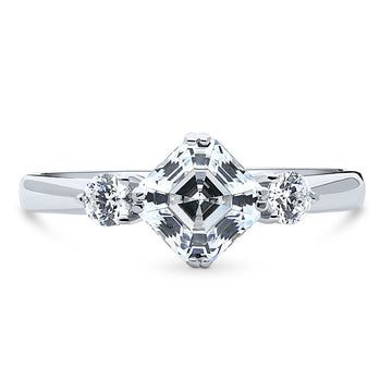 3-Stone Asscher CZ Ring in Sterling Silver