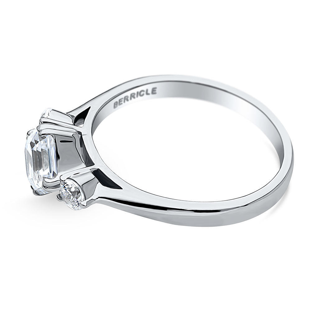 Angle view of 3-Stone Asscher CZ Ring in Sterling Silver, 4 of 6