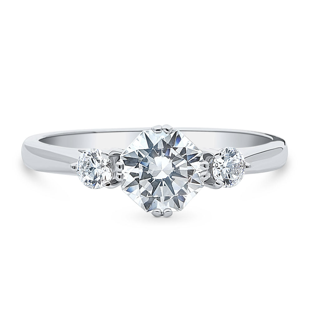 3-Stone 1.25ct Octagon Sun Cut CZ Ring in Sterling Silver, 1 of 6