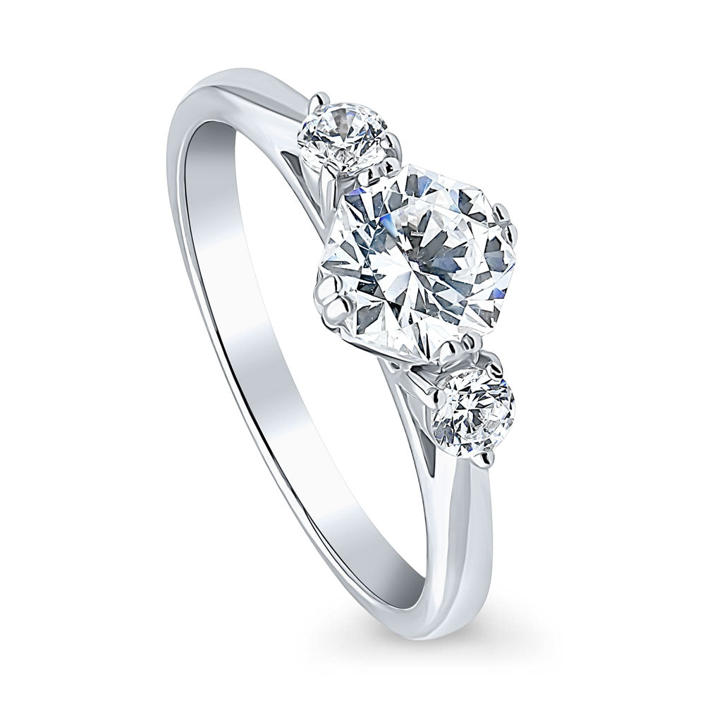Front view of 3-Stone 1.25ct Octagon Sun Cut CZ Ring in Sterling Silver, 3 of 6