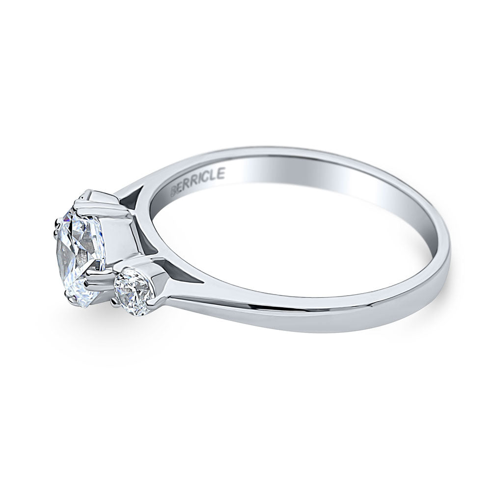 Angle view of 3-Stone 1.25ct Octagon Sun Cut CZ Ring in Sterling Silver, 4 of 6