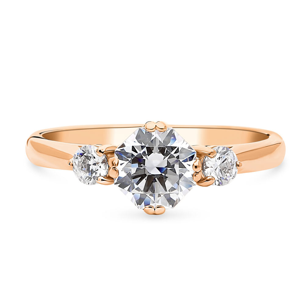 3-Stone Octagon Sun CZ Ring in Rose Gold Plated Sterling Silver, 1 of 8