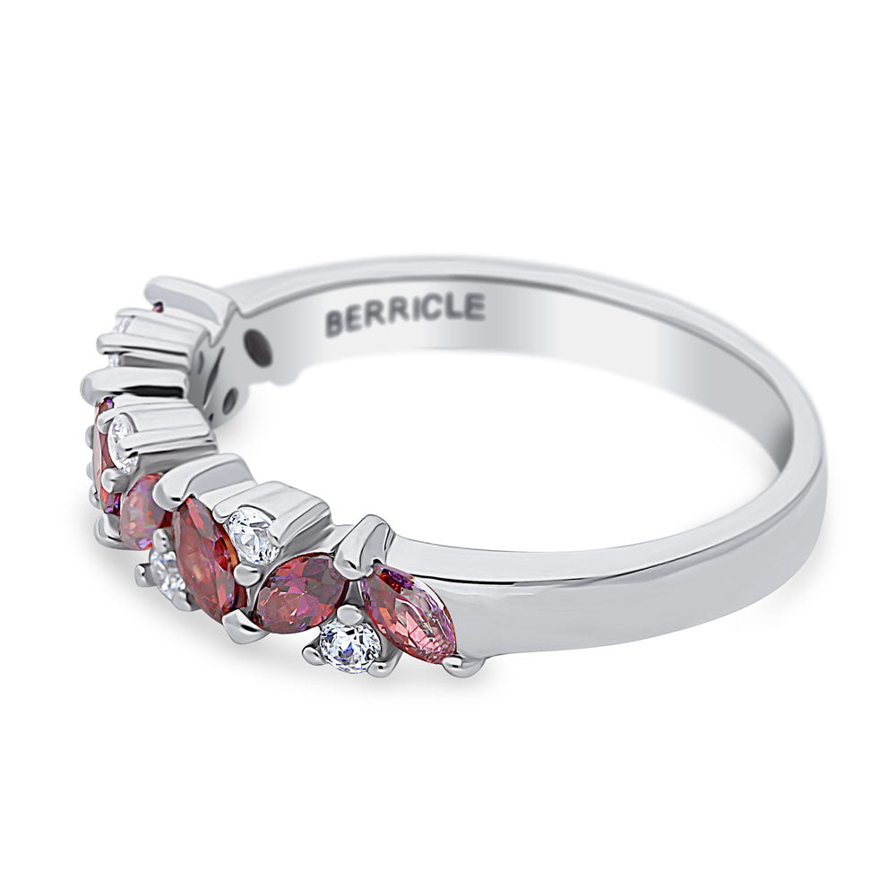 Cluster Flower Red CZ Stackable Band in Sterling Silver