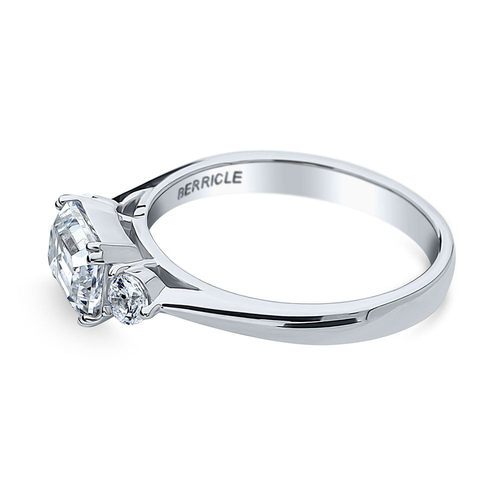 Angle view of 3-Stone East-West 1ct Emerald Cut CZ Ring in Sterling Silver, 5 of 8