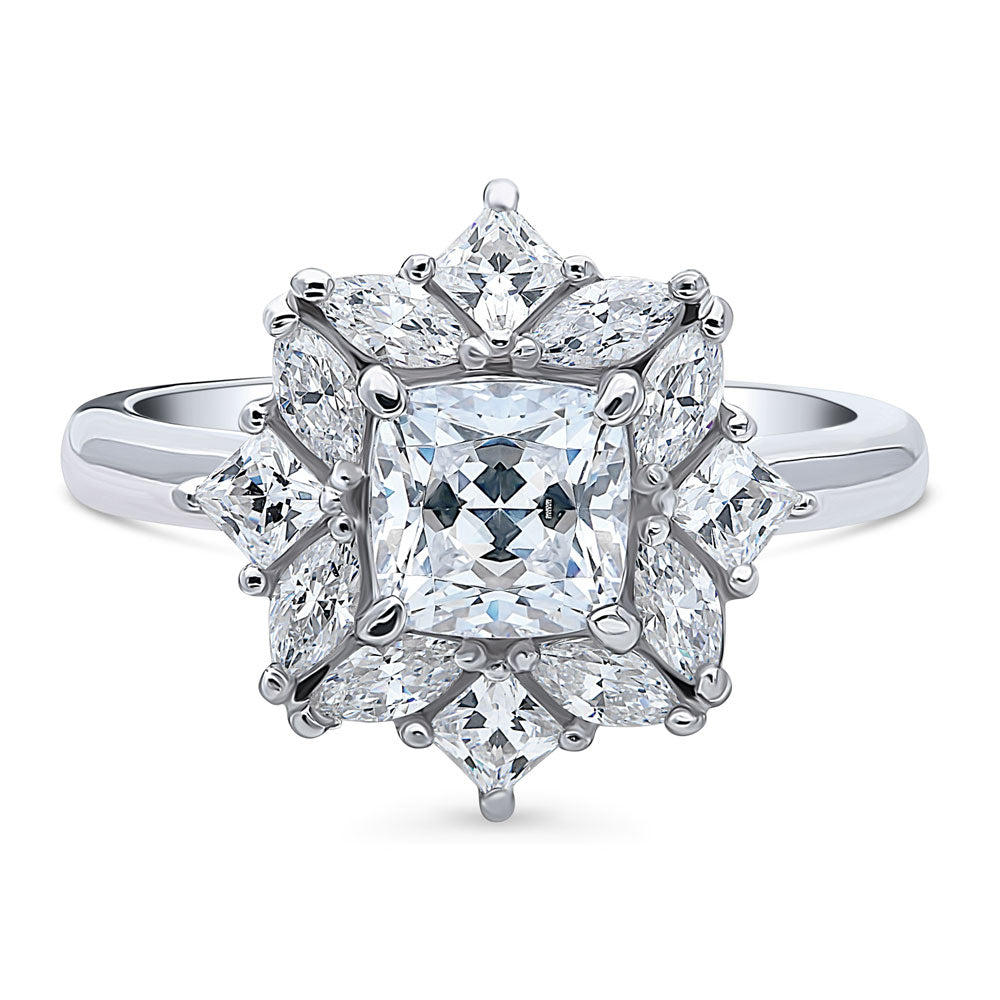 Halo Art Deco Cushion CZ Ring in Sterling Silver, 1 of 9