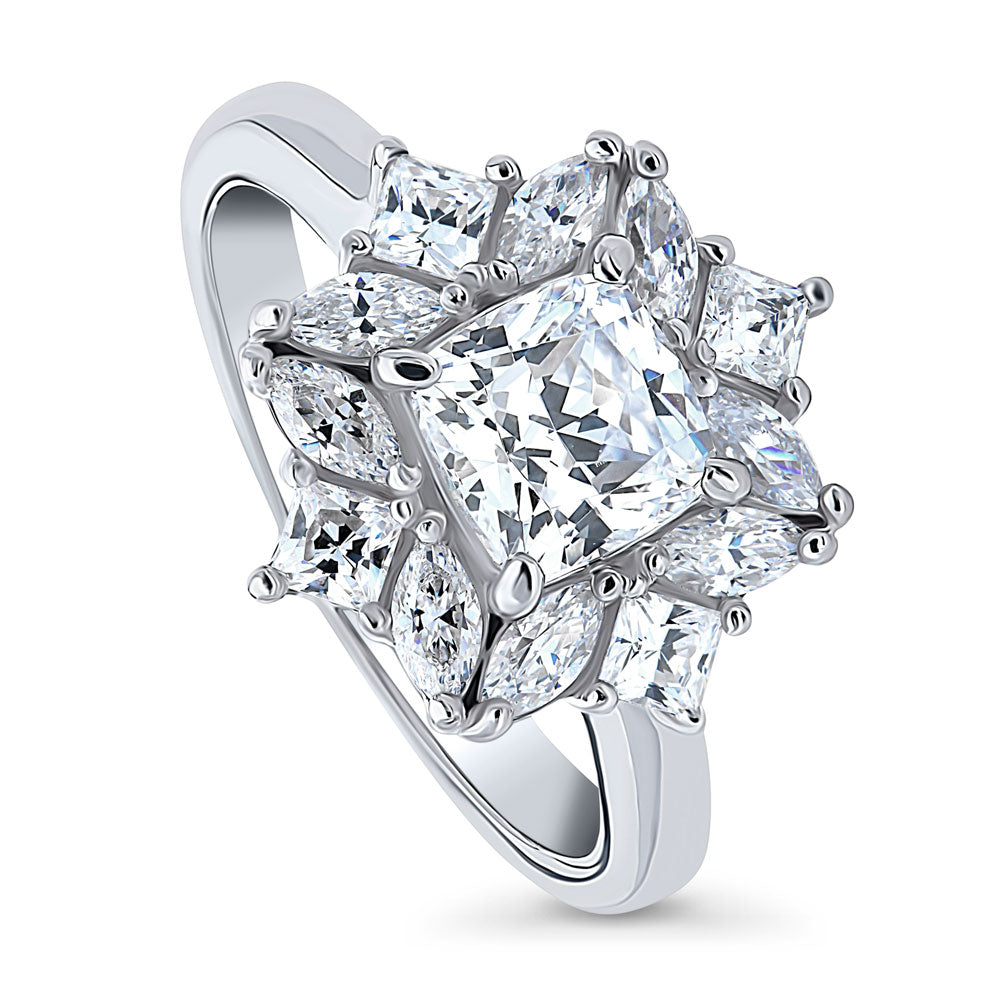 Front view of Halo Art Deco Cushion CZ Ring in Sterling Silver, 4 of 9