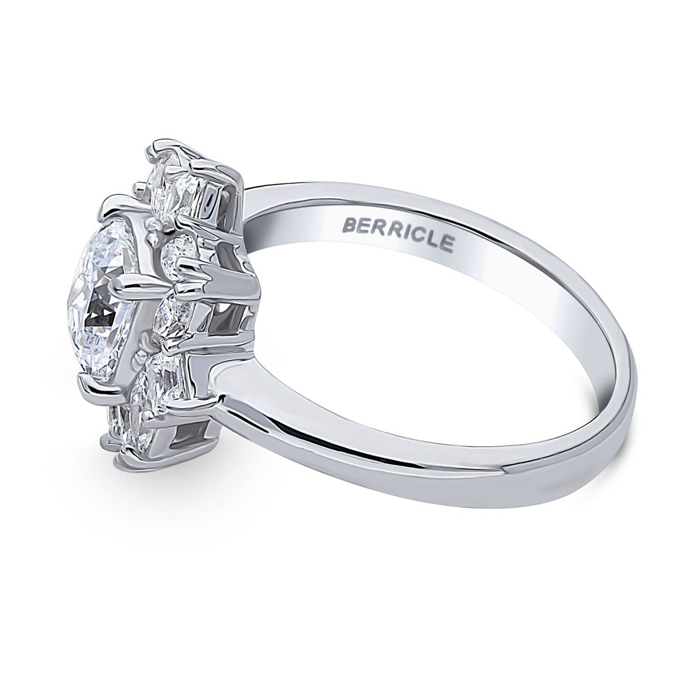 Angle view of Halo Art Deco Cushion CZ Ring in Sterling Silver, 5 of 9