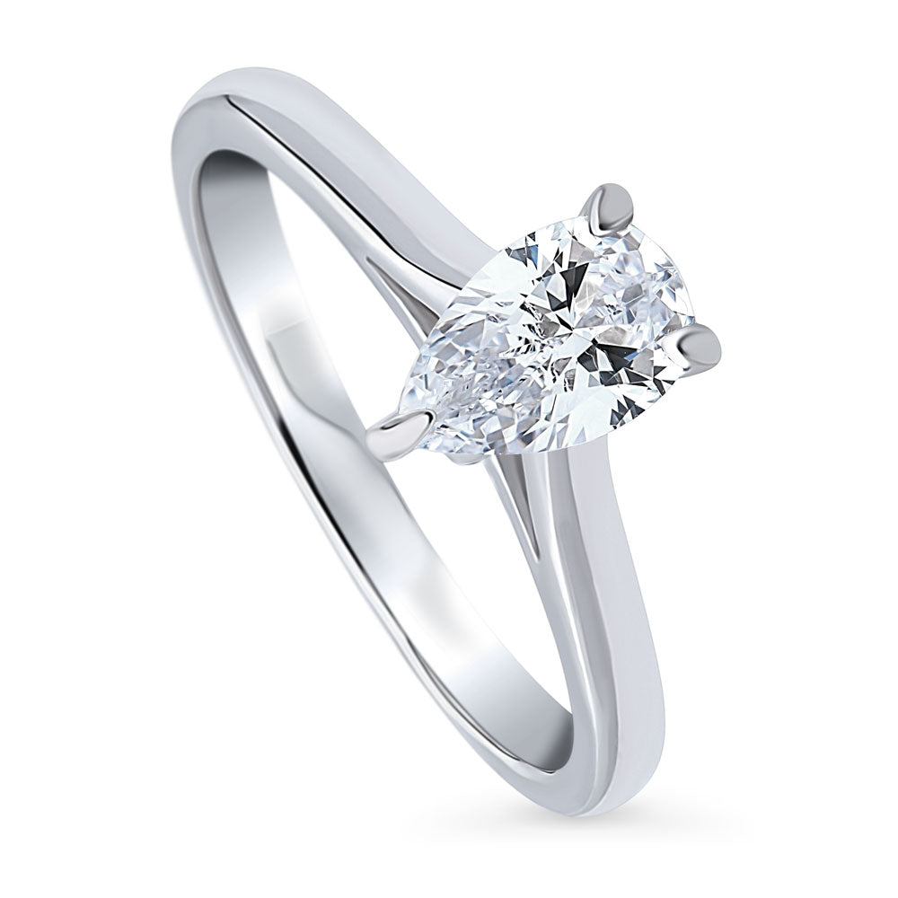 Front view of Solitaire 0.8ct Pear CZ Ring in Sterling Silver, 3 of 8