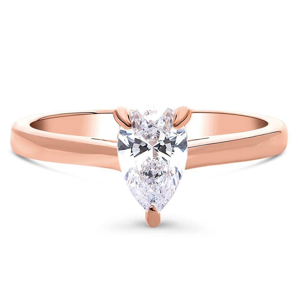 Solitaire 0.8ct Pear CZ Ring in Rose Gold Plated Sterling Silver, 1 of 8