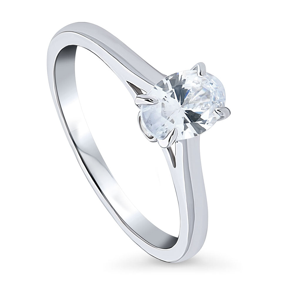 Front view of Solitaire 0.7ct Oval CZ Ring in Sterling Silver, 3 of 8