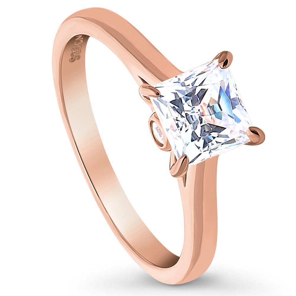 Solitaire 1.2ct Princess CZ Ring in Rose Gold Plated Sterling Silver