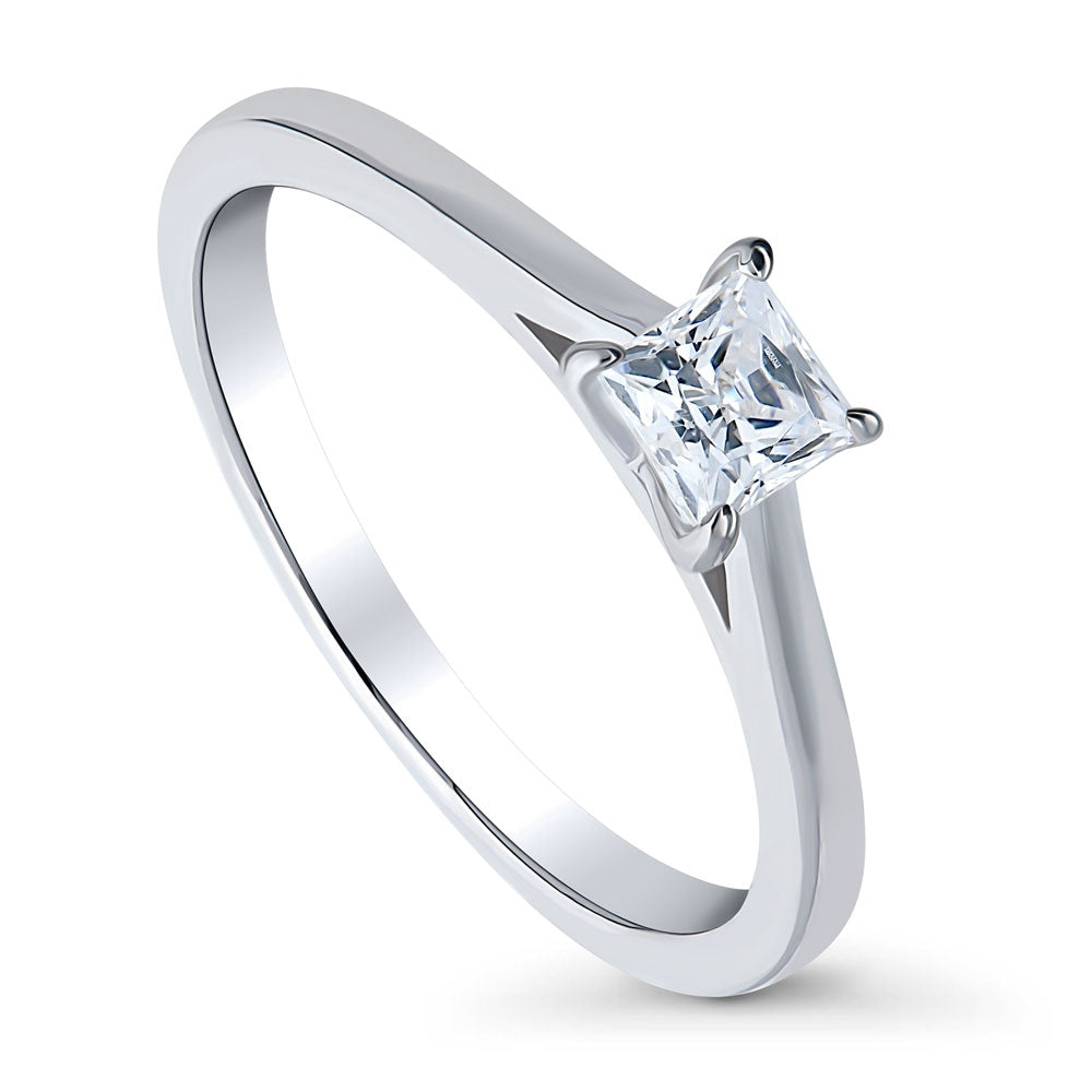 Front view of Solitaire 0.4ct Princess CZ Ring in Sterling Silver, 4 of 8