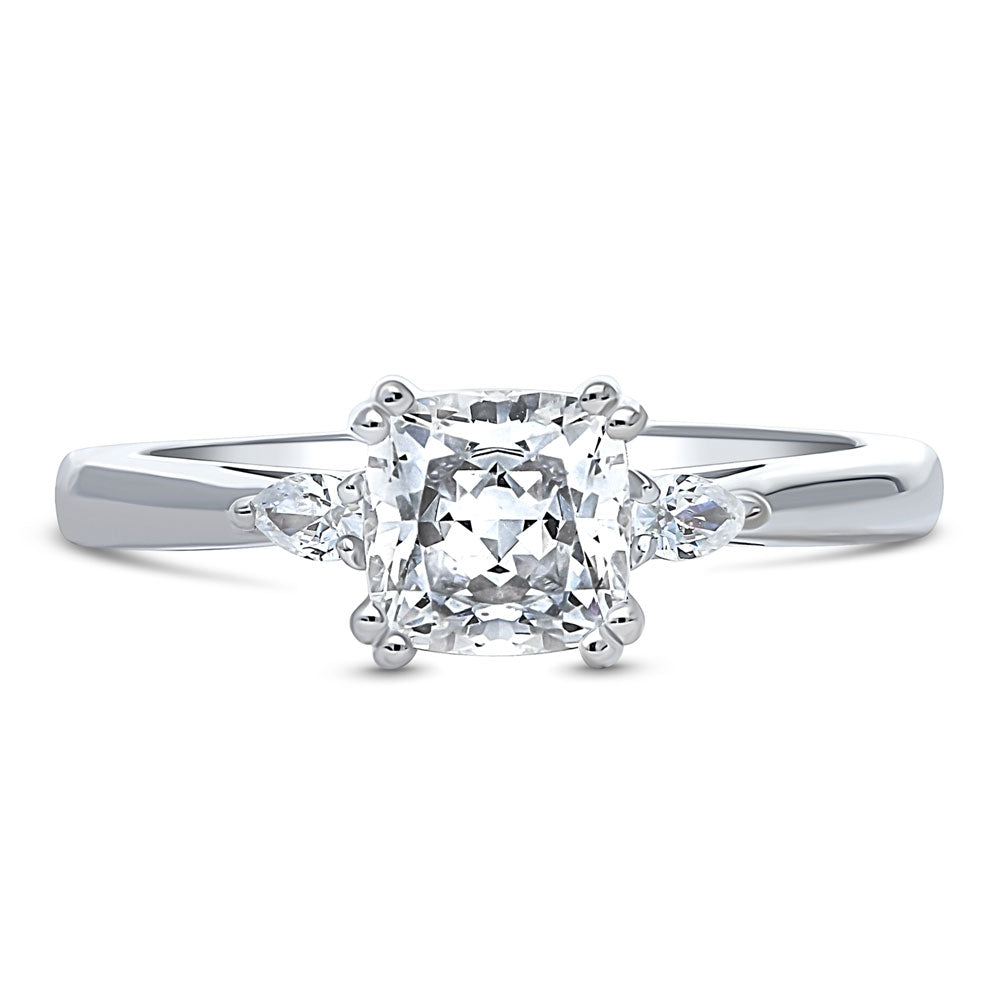 3-Stone 1.25ct Cushion CZ Ring in Sterling Silver