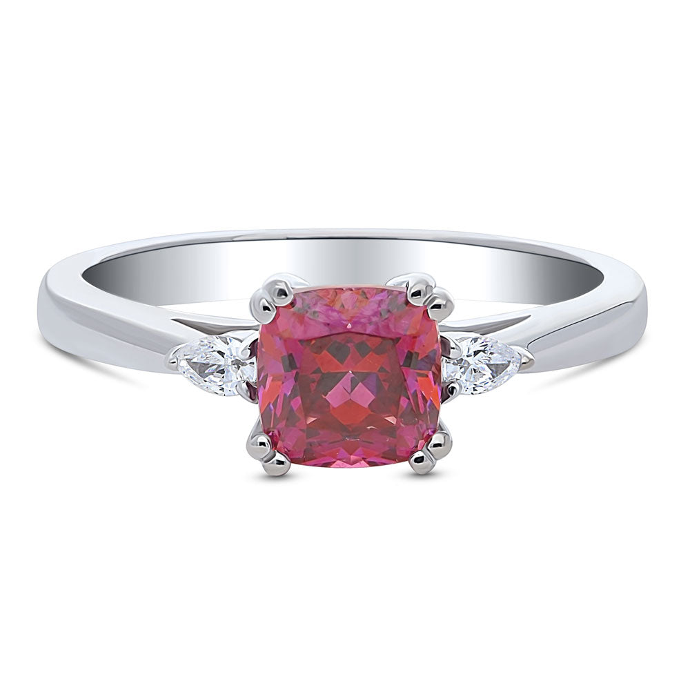 3-Stone 1.25ct Red Cushion CZ Ring in Sterling Silver, 1 of 8