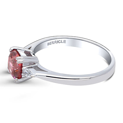 3-Stone 1.25ct Red Cushion CZ Ring in Sterling Silver