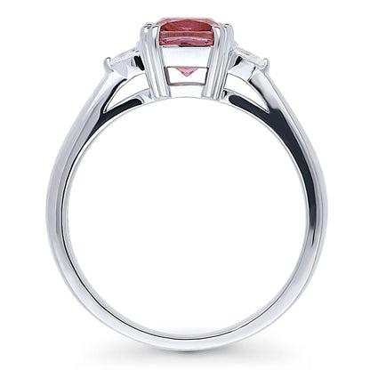 3-Stone 1.25ct Red Cushion CZ Ring in Sterling Silver