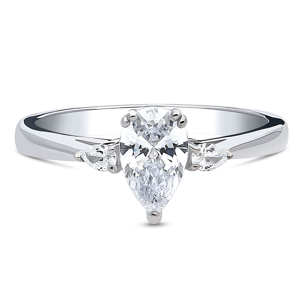 3-Stone Pear CZ Ring in Sterling Silver, 1 of 8