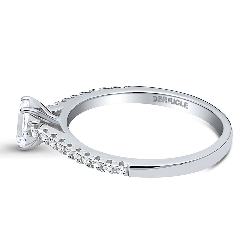 Angle view of Solitaire 0.3ct Emerald Cut CZ Ring in Sterling Silver, 5 of 9