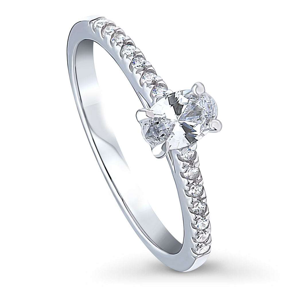 Front view of Solitaire 0.4ct Oval CZ Ring in Sterling Silver, 4 of 9