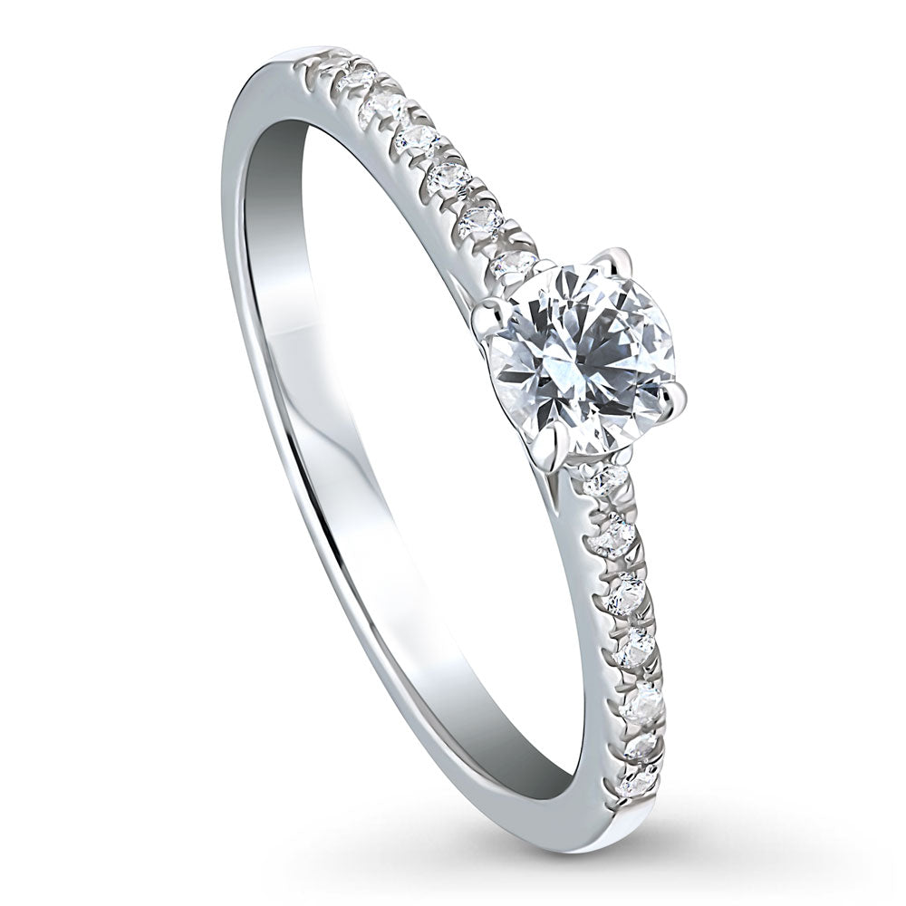 Front view of Solitaire 0.35ct Round CZ Ring in Sterling Silver, 4 of 9