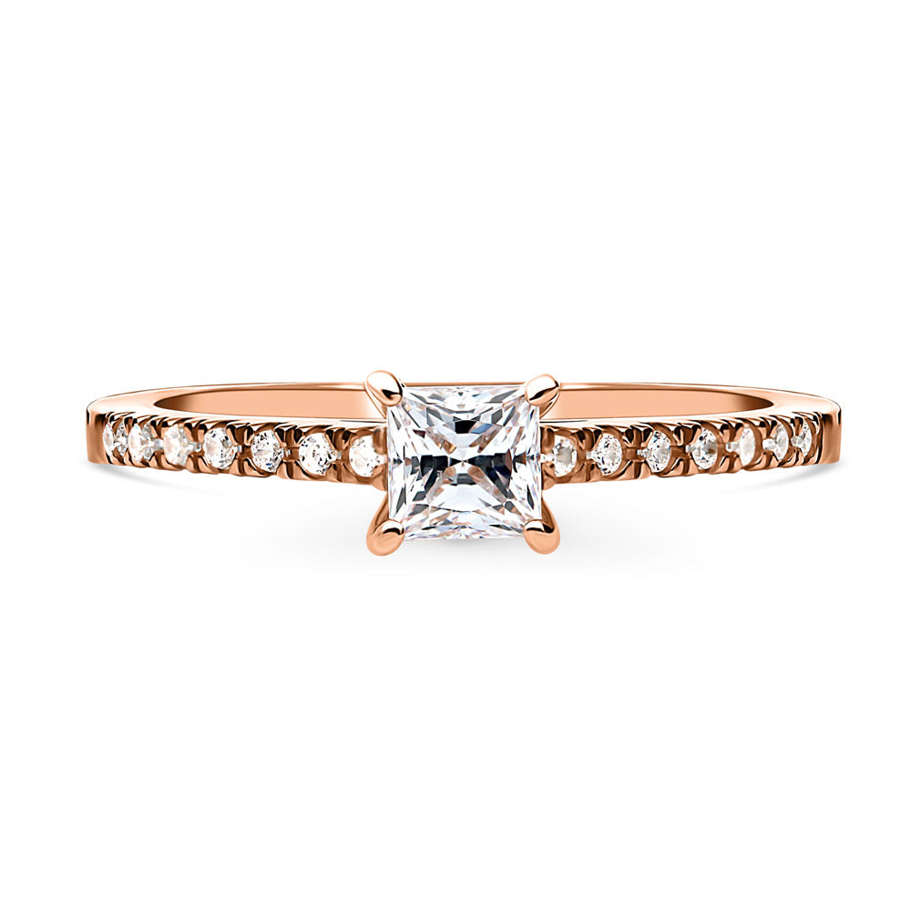 Solitaire 0.4ct Princess CZ Ring in Rose Gold Plated Sterling Silver, 1 of 8