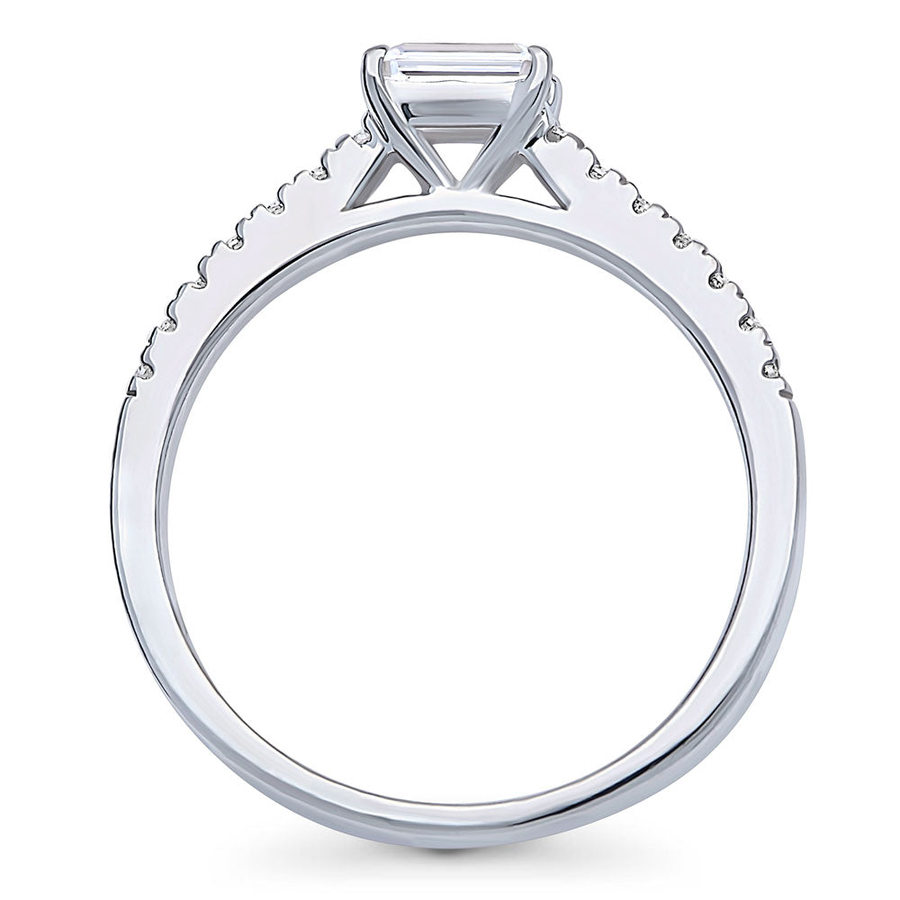 Alternate view of Solitaire East-West 0.3ct Emerald Cut CZ Ring in Sterling Silver, 8 of 9