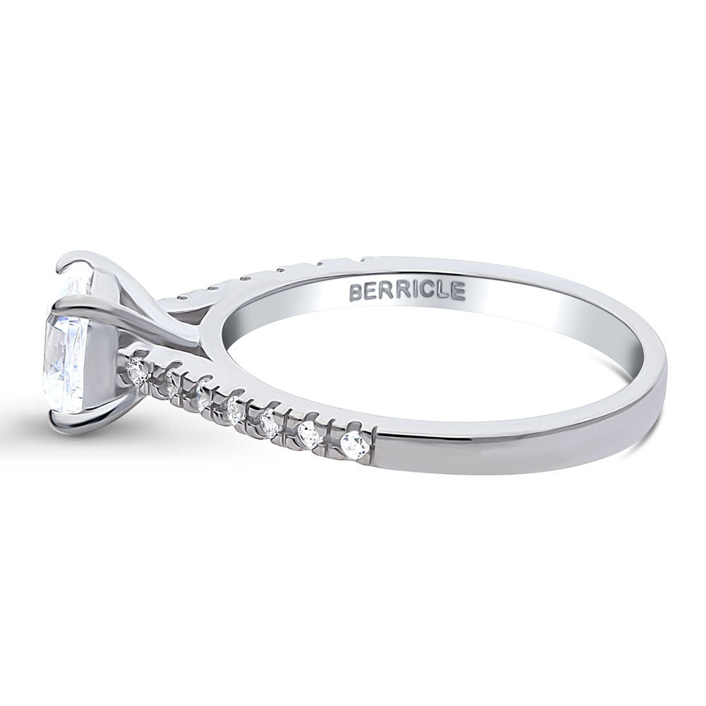 Angle view of Solitaire 1.25ct Cushion CZ Ring in Sterling Silver, 5 of 8