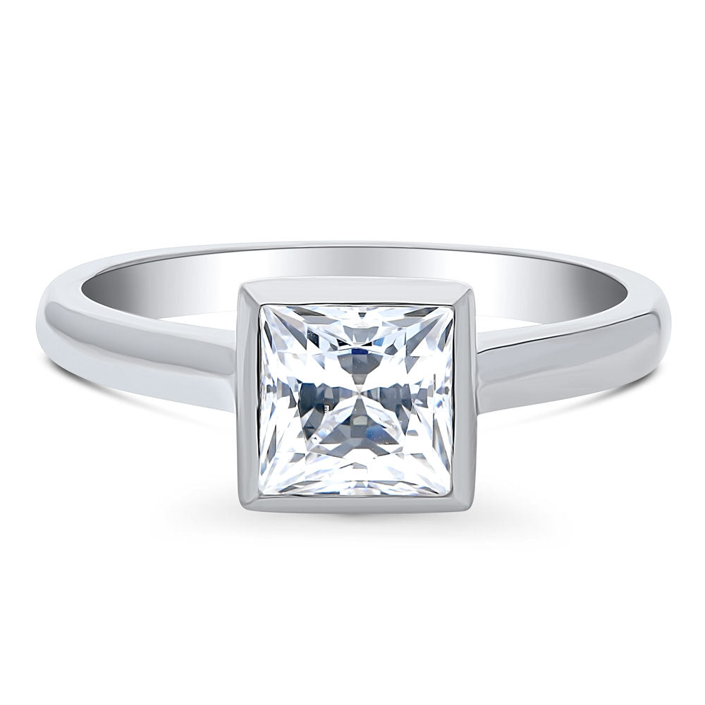 Solitaire 1.2ct Bezel Princess CZ Ring in Sterling Silver, 1 of 8