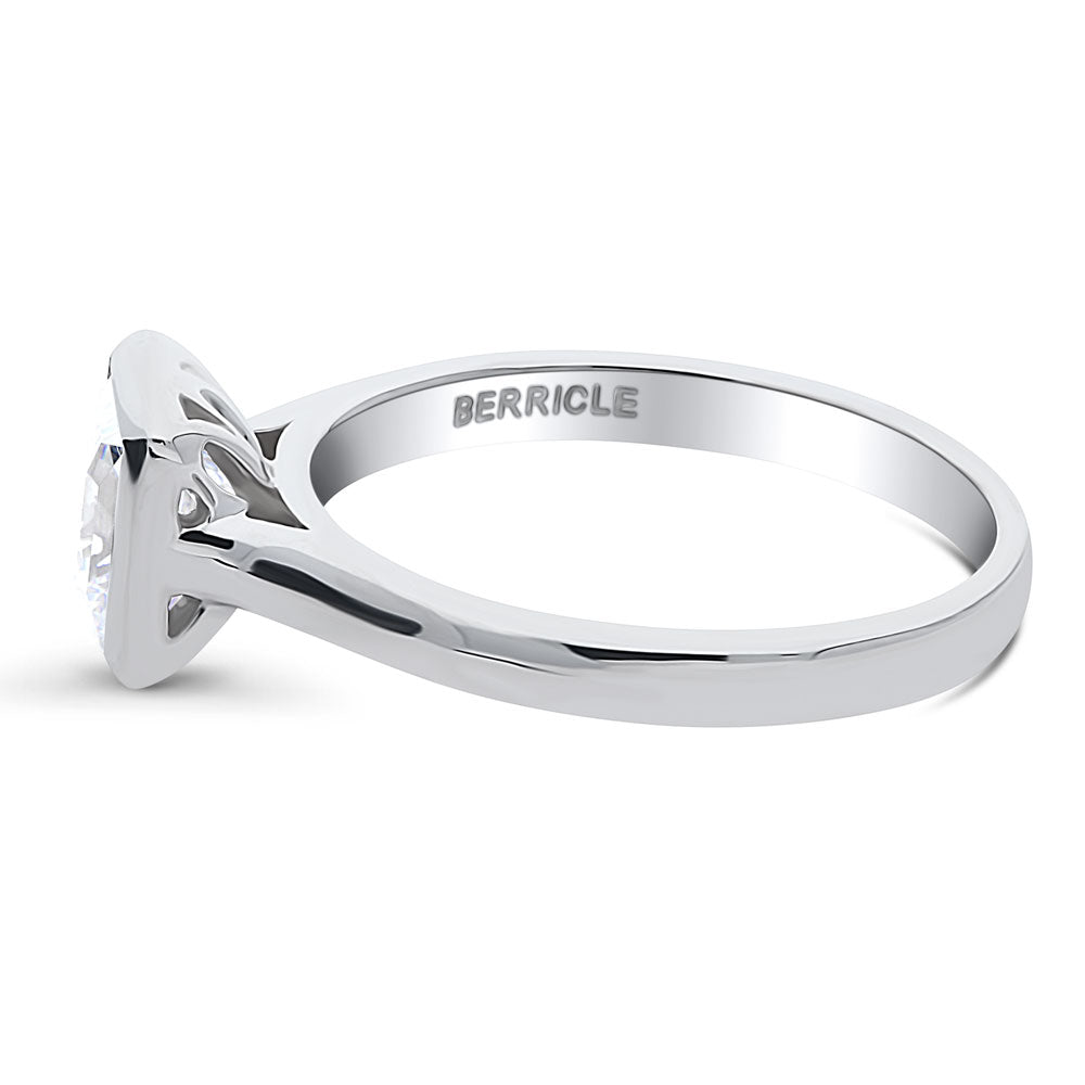 Angle view of Solitaire 1.2ct Bezel Princess CZ Ring in Sterling Silver, 5 of 8