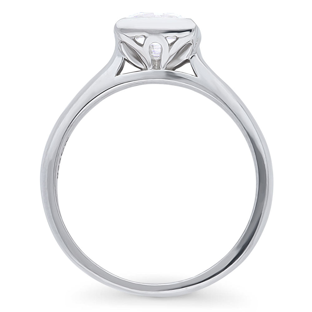 Alternate view of Solitaire 1.2ct Bezel Princess CZ Ring in Sterling Silver, 7 of 8