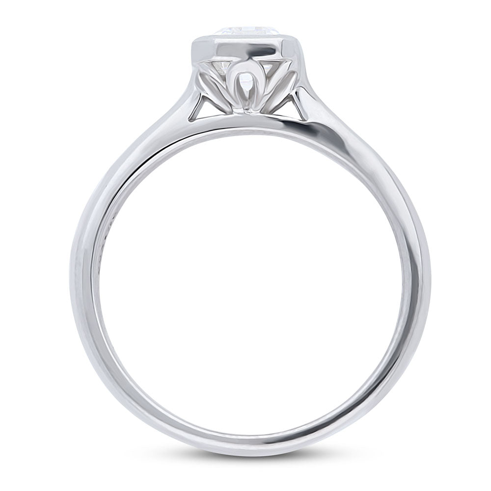 Solitaire 1ct Bezel Set Emerald Cut CZ Ring in Sterling Silver